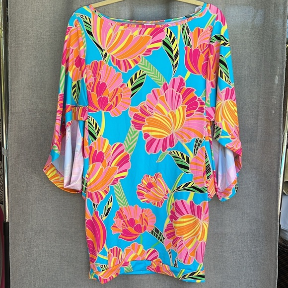 TRINA TURK POPPY KIMONO SWIM TUNIC DRESS blue pink size M ( S  runs small) - Picture 3 of 16